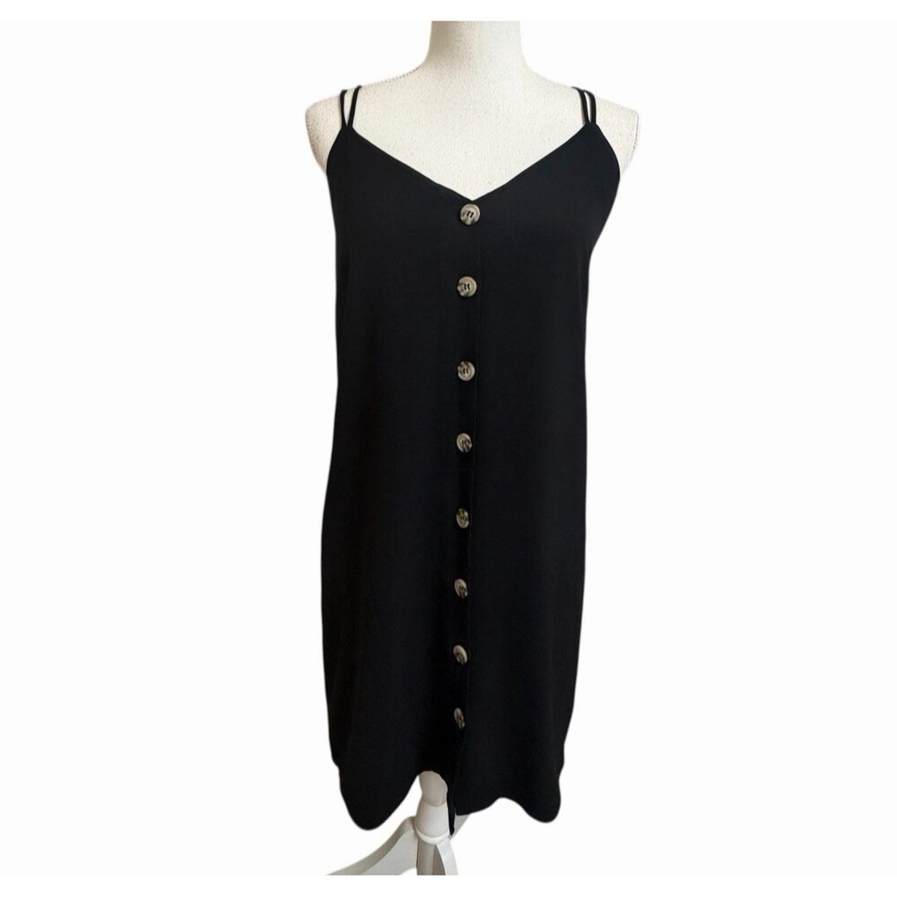 Naked Zebra Women's S Black Button Down Sleeveless Dress Double Strap Tie Back